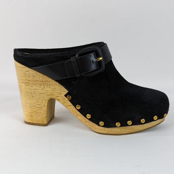 Veronica Beard Dacey Clog Suede Studded Trim Stacked Heel Black 9.5 NWOB - Picture 5 of 14